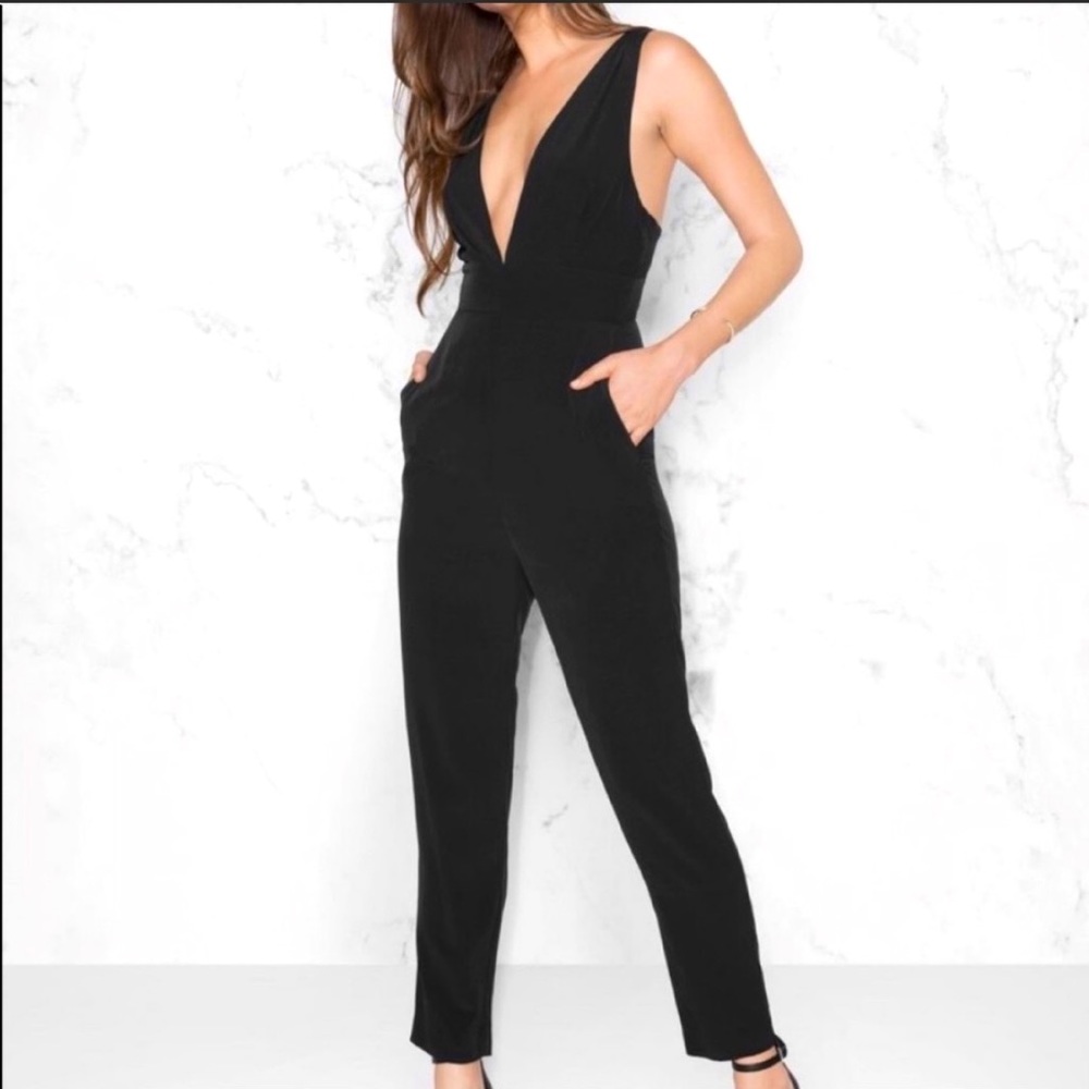 & Other Stories Black Plunge Sleeveless Jumpsuit